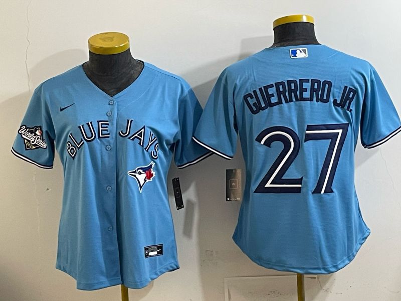 Women 2025 Toronto Blue Jays #27 Guerrero jr Light blue Game Nike MLB Jersey style 004->women mlb jersey->Women Jersey